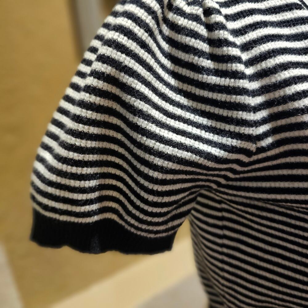 Threaded Leaf Striped Bow Sweater M Cropped Feminine Coquette Parisian Knit Twee - Picture 11 of 15